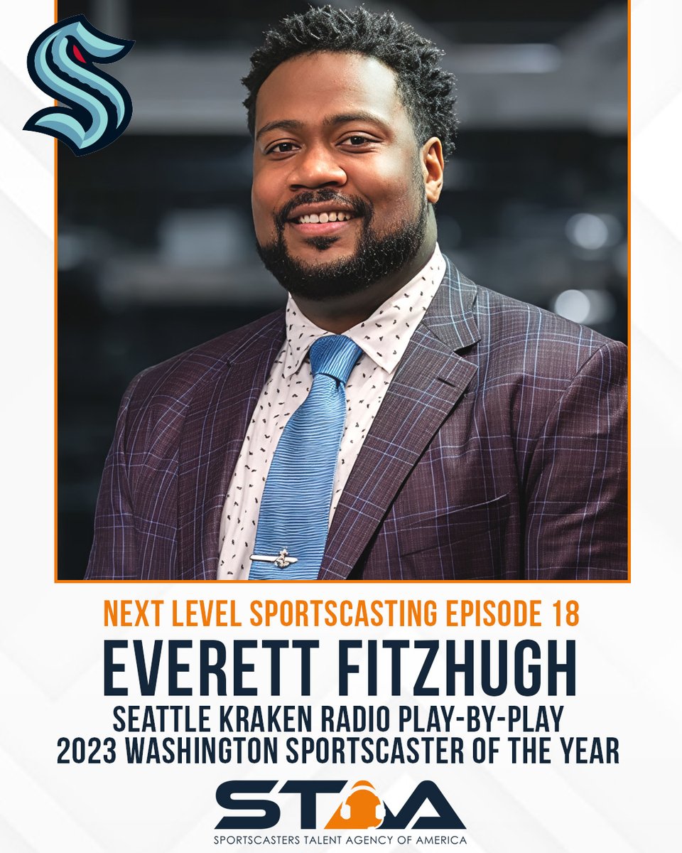 STAAtalent's tweet photo. 🚨 NEW EPISODE 🚨

Everett Fitzhugh (@TheVoiceFitz) began sportscasting at Bowling Green.

The 2023 Washington Sportscaster of the Year explains how his experience in minor league hockey helped to prepare him for the NHL with the Seattle Kraken.

🎥 https://t.co/TxzW8laBol https://t.co/OczSfzml0m