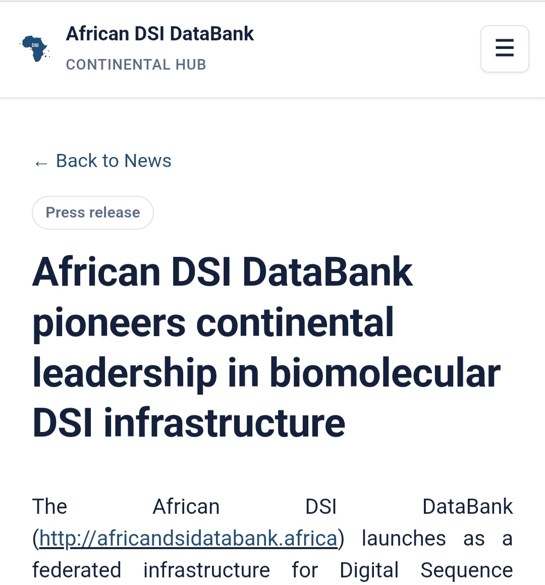 DAISEA_AfricaBP's tweet photo. Read the recent Commentary on the African DSI DataBank (AfricaDB) published in @NaturePortfolio Portfolio Reviews Genetics.

Press release: https://t.co/EGwPDH04yn

Article URL (free PDF): https://t.co/I1GEorN82V

Article URL: https://t.co/cXegKWXWKD https://t.co/lbkRukS3X8