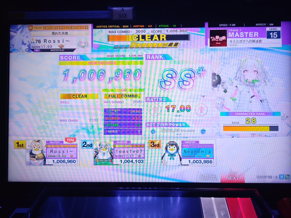 ArcyCola5's tweet photo. Oh yeah apologies for the SUPER late post (because I forgot to post) but I reached 17 rating in chunithm!

Sousouka 17.19 rating play for the 17 is crazy though. I planned to reach 17 rating by the end of this year but this was really quick https://t.co/9KsUHUtvch