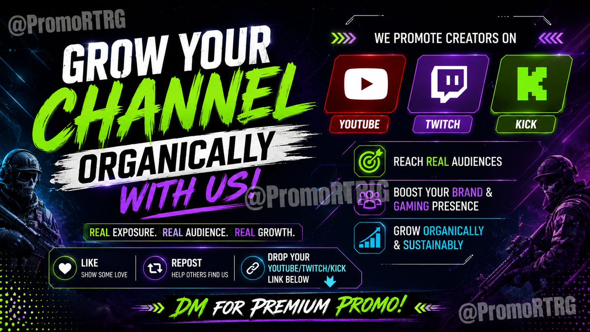 PromoRTRG's tweet photo. 🚀Put your content in front of more potential viewers.

We provide paid promotional support for YouTube,Twitch &amp; Kick,helping creators gain visibility through our promotional network.

📩DM me for promo packages.

#kick #twitch #youtube #gameing #Streamer #Content #efootball https://t.co/vLFRnoZLwY