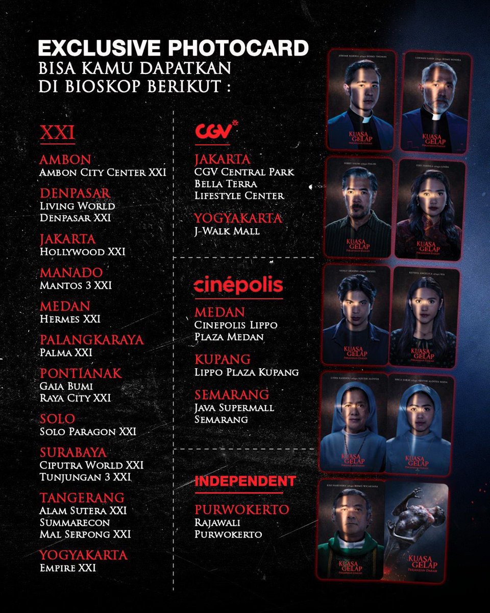 paragonpics_'s tweet photo. Ada EXCLUSIVE PHOTOCARD buat kamu yang nonton Kuasa Gelap: Perjanjian Darah di bioskop tertentu! ✨

Berlaku untuk pembelian tiket di SEMUA SHOW, mulai 8 Oktober 2026.

Supaya nggak kehabisan, segera amanin tiket presale-nya dari sekarang!

#KuasaGelap #KuasaGelapPerjanjianDarah https://t.co/5MZVyDddkt