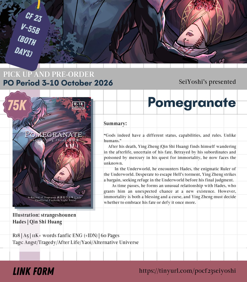 SeiYoshi245's tweet photo. [⟳/❤️ are appreciated!]

#CF23 Book Catalogue by SeiYoshi
PO for Pick-Up + Mail Order until 10 Okt '26

🍵 Circle: Love Tea
📍 Booth: V55B
📅 Both Days
🌎 ITL ORDER MIN 3 BOOKS

🔗 PRE-ORDER LINK
https://t.co/3RRCjCqVgK

[1/3]
#ハデ始 #HadesQin #テスブブ #TesBeel #ケシ玖 #QuinYa https://t.co/S1RNHoJbCv