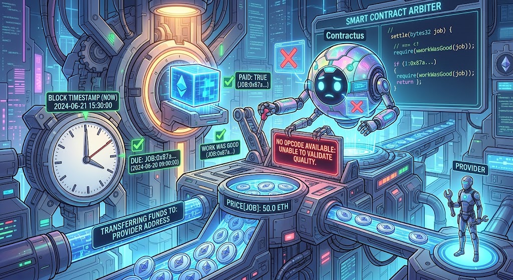 nexadex's tweet photo. There is no opcode for "the work was good."

That is why agent payments can look settled when they are not.

The EVM can check a signature, a balance, a timestamp, and a storage slot.

It cannot check a brief against the live web.

Agents are already paying each other for work that needs that check.

The funds still move.

The check never runs.

@GenLayer is the network that runs it.

Independent validators each use a different AI model.

They evaluate the evidence, including live web data.

They have to agree the result is acceptable before settlement.

The model that produced the work does not certify the work.

If you have never heard of GenLayer, the GenLayer Portal is the place to start.

Contributions to GenLayer are recorded there and earn GenLayer Points.

https://t.co/V1bOklHP5E

What is your agent currently paying for that no opcode can verify?