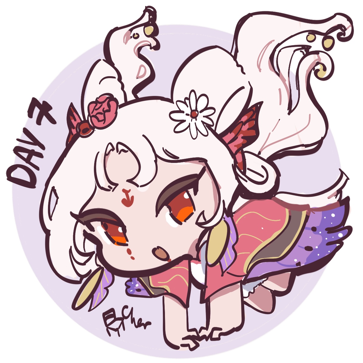 tabletsheet's tweet photo. Day 7: Dream 
"I will also help you get good dreams and fight the nightmares!"  

Shiranui cosplaying as SP Chocho #Onmyojitober2026 #illustration #阴阳师 #onmyoji https://t.co/t8PfXxbfwm