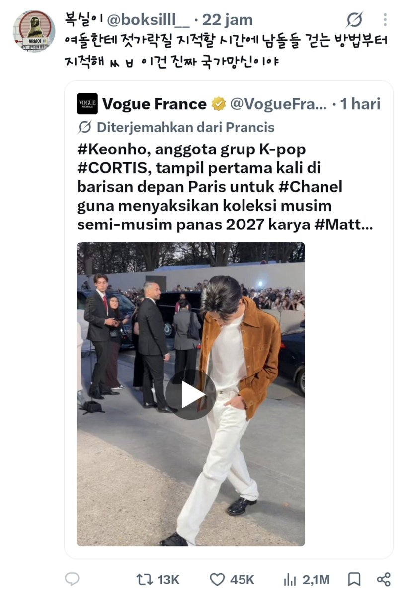 veebreezee's tweet photo. Ini guys tikornya, idol mereka dikatain bikin malu negara dan rame banget sampe 45k likes.
Tapi fandom mereka malah ngamuk-ngamuk nyerang idol kita padahal yang ngatain idol mereka tuh knetz, bukan briize 😭 https://t.co/tLF4SSsw5M