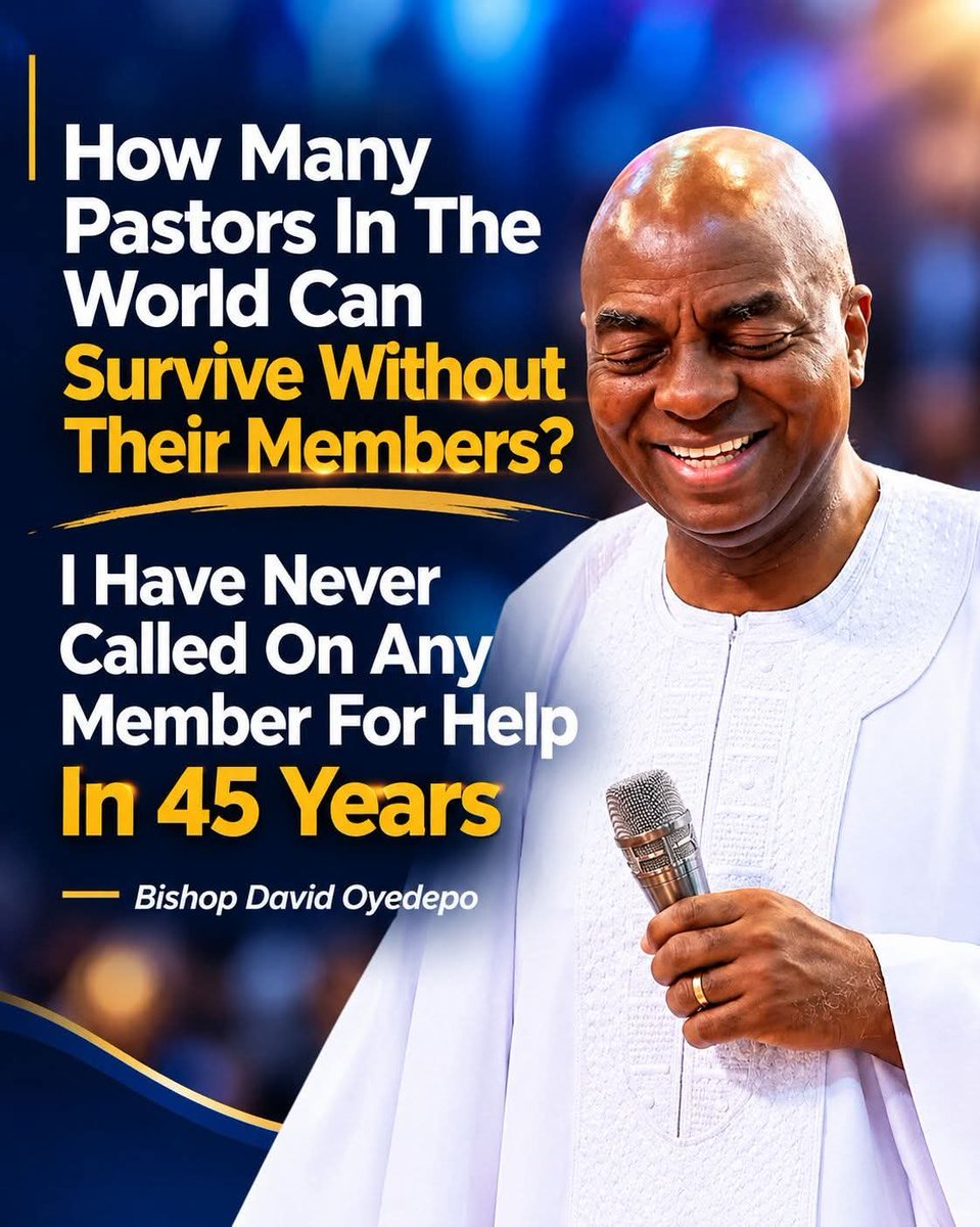 _Moolah_1's tweet photo. How Many Pastors In The World Can Survive Without Their Members?

I Have Never Called On Any Member For Help In 45 Years

- Bishop David Oyedepo https://t.co/jlSZ2c006z