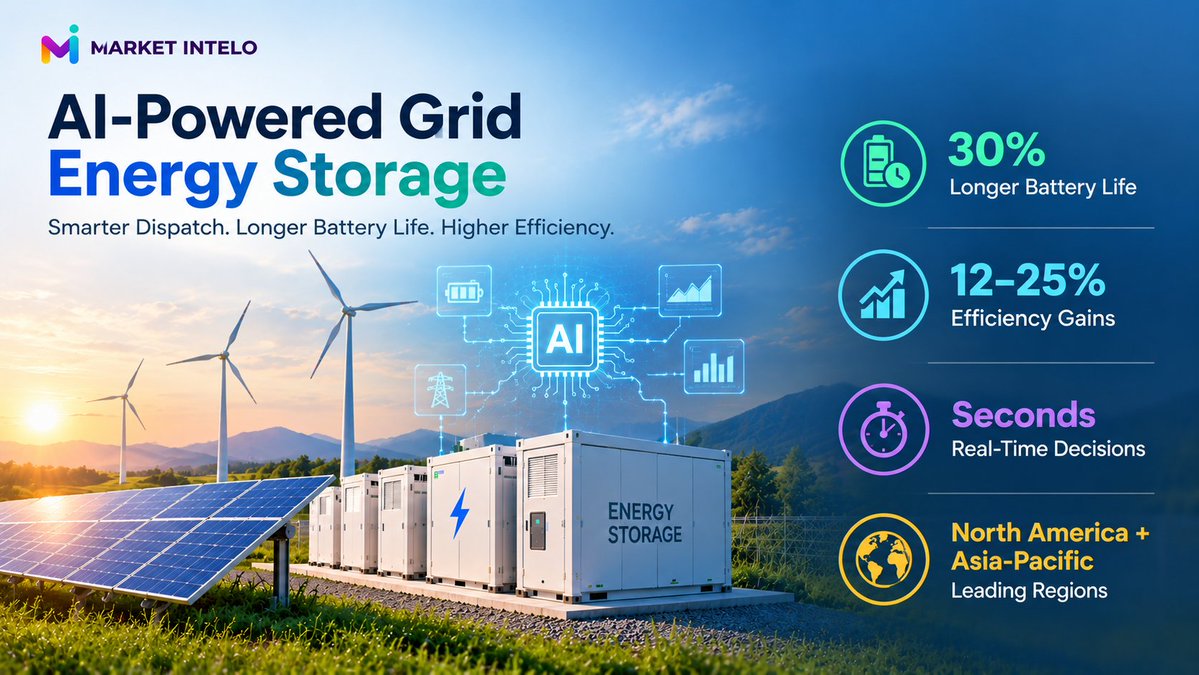 marketintelo's tweet photo. AI is transforming energy storage with 30% longer battery life and 25% higher yield. Smarter forecasting, better optimization, and more efficient grid performance are shaping the next generation of energy systems. ⚡🔋
Explore: https://t.co/b2k6mhaoEG
#EnergyStorage #CleanEnergy https://t.co/7XNetGfgAl