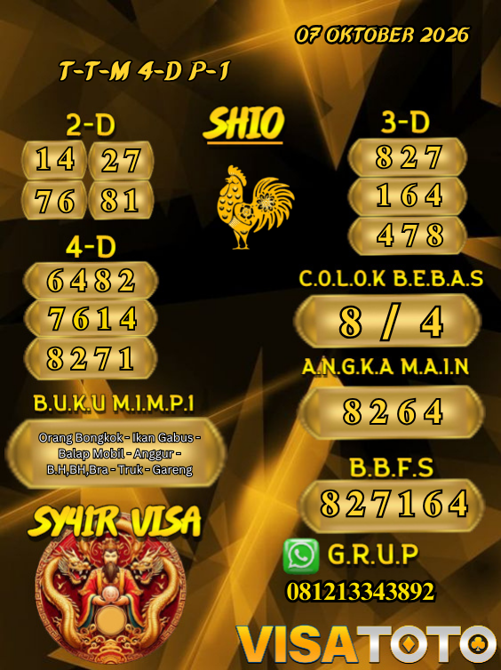PrediksiVisa's tweet photo. PREDIKSI VISATOTO HARI INI 07 OKTOBER 2026
PASARAN : TOTOMACAU 4D P1

SALAM JACKPOT &amp; TETAP UPS BOSSKU !! 🥰🥰

#visatoto #AngkaMain #ColokBebas #Prediksijitu https://t.co/KGuFd1mUno