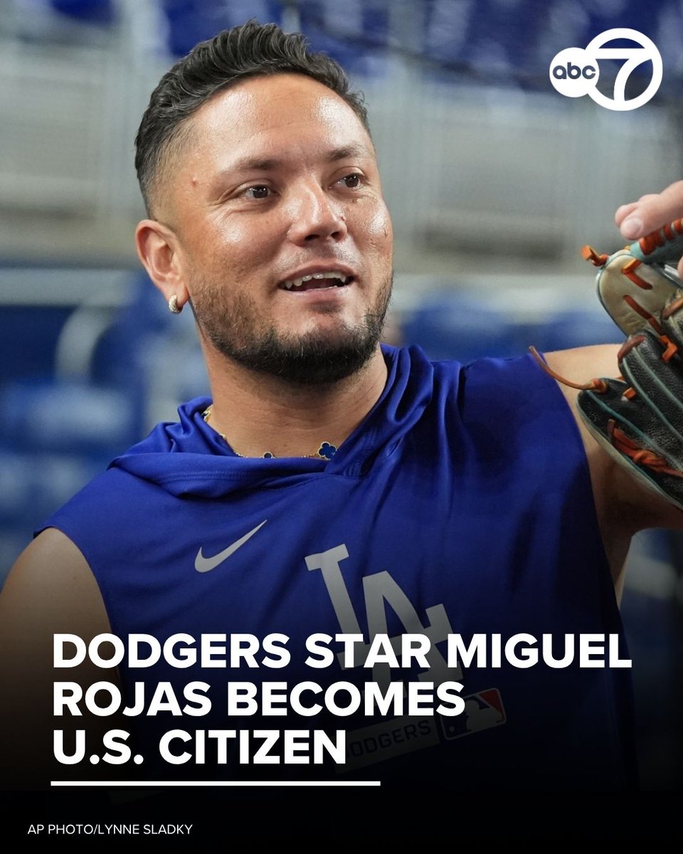 ABC7's tweet photo. Los Angeles Dodgers infielder Miguel Rojas has officially become a U.S. citizen. Rojas, a native of Venezuela, took his citizenship test in Miami and passed during the Dodgers' bye week last week. 

https://t.co/iNVezDh4HD https://t.co/2NDnc8dn0O