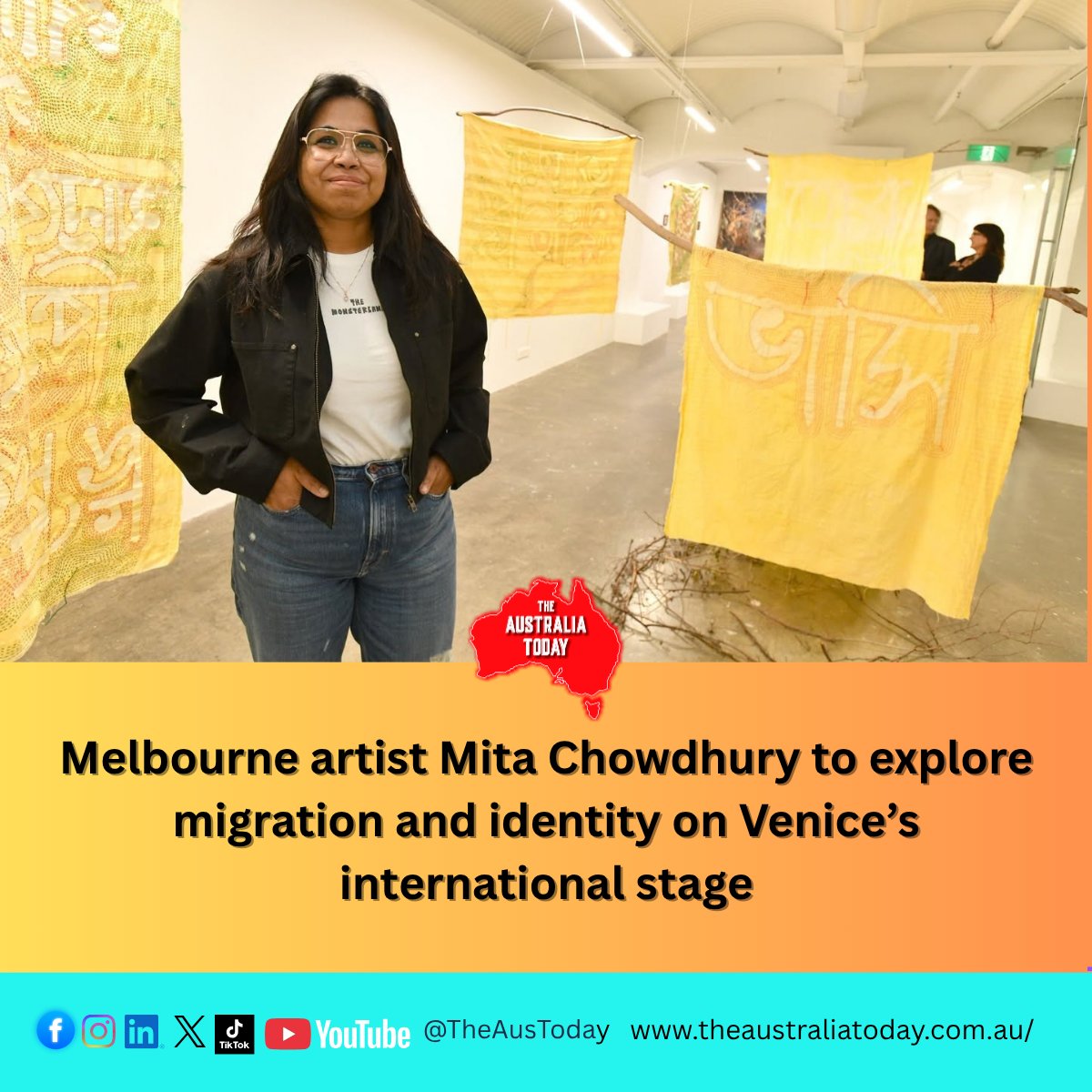 TheAusToday's tweet photo. 🎨 From Wyndham to Venice 🇦🇺🇮🇹 Interdisciplinary artist Mita Chowdhury has been selected for the 2026 Venice Biennale Mentorship Opportunity, taking her work exploring migration, memory and cultural identity onto an international stage.

Read the full story here 🔗👇
https://t.co/ikBSntAW45

Born in Bangladesh’s river delta, Chowdhury’s practice draws on personal and family histories, with a particular focus on the experiences of first-generation Bangladeshi Australian women.

A proud moment for Wyndham — and another Australian multicultural story reaching the world. 🌏✨

#MitaChowdhury #VeniceBiennale #Wyndham #Melbourne #BangladeshiAustralian #AustralianArt #Migration #CulturalIdentity #WomenInArts @DrAmitSarwal @Pallavi_Aus @JitarthJai @WyndhamCouncil