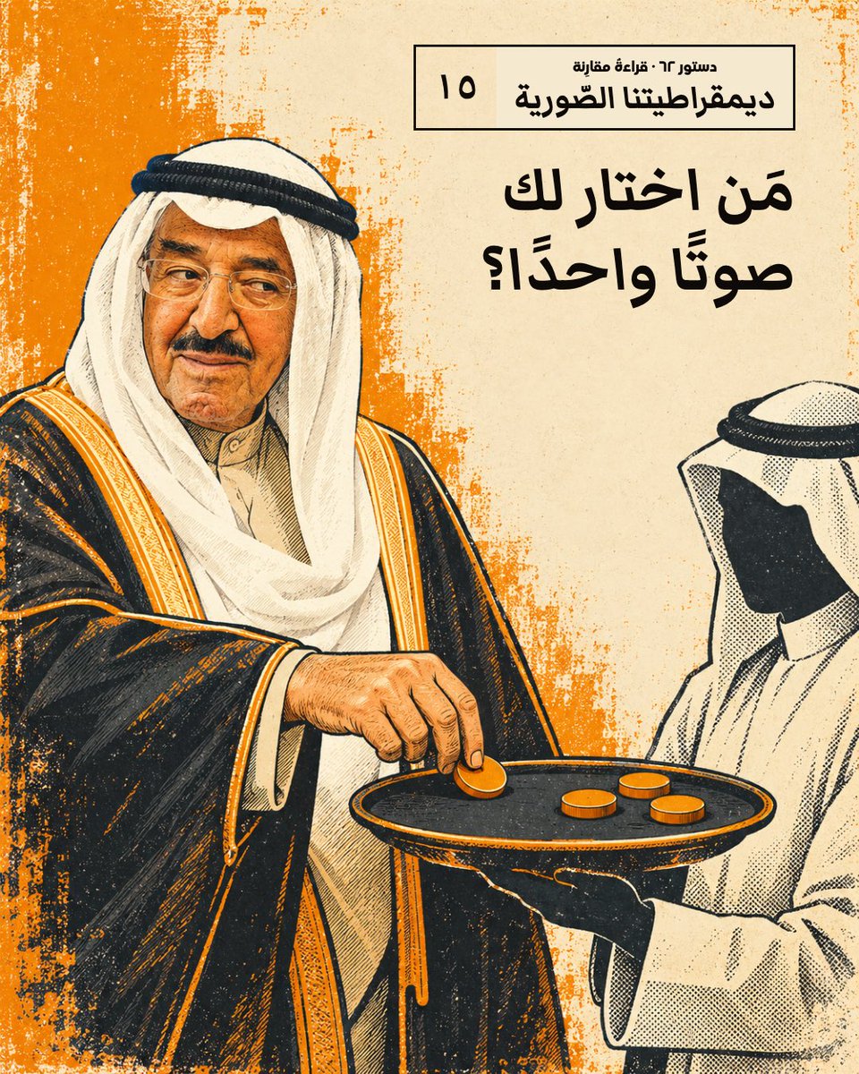 N_a_shirr's tweet photo. ١/٦

في ٢٠١٢، تغيّرت قاعدة الانتخاب من أربعة أصوات إلى صوت واحد، بمرسوم والمجلس محلول. قاطعت أبرز قوى المعارضة، وهبطت المشاركة إلى نحو ٤٠٪.
احفظها: قواعد التمثيل تمسّ الجميع.
#نحن_أصحاب_القرار #الكويت #ديمقراطيتنا_الصورية #الكويت #صباح_الخيـر https://t.co/0d2c8Zihb7