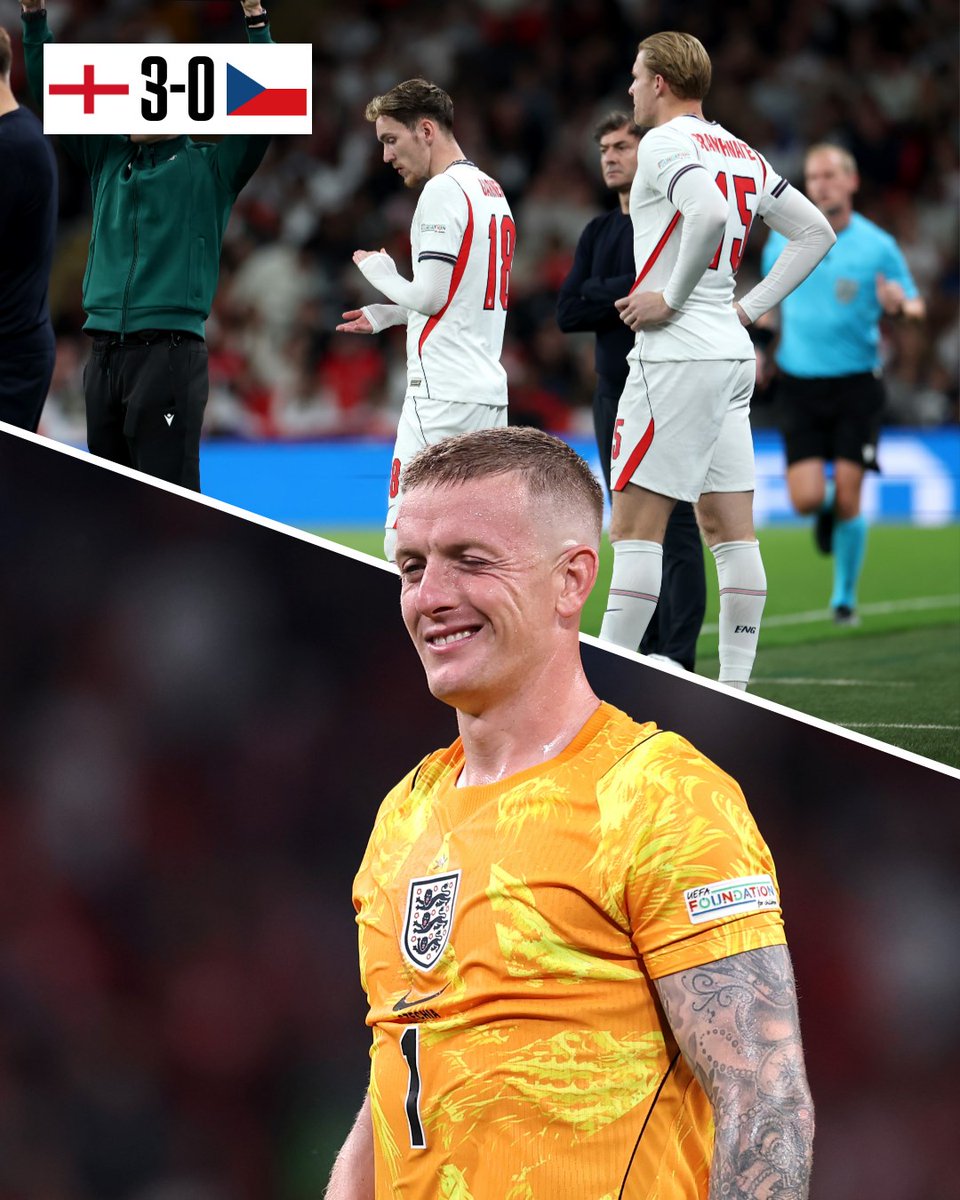 Everton's tweet photo. 🏴󠁧󠁢󠁥󠁮󠁧󠁿 Jordan Pickford, Jarrad Branthwaite and James Garner all featured for England on Tuesday evening, as the Three Lions eased past Czechia with a 3-0 victory in the UEFA Nations League.

Pickford started and played the full 90 minutes at Wembley, while Branthwaite and Garner were introduced in the 63rd minute.