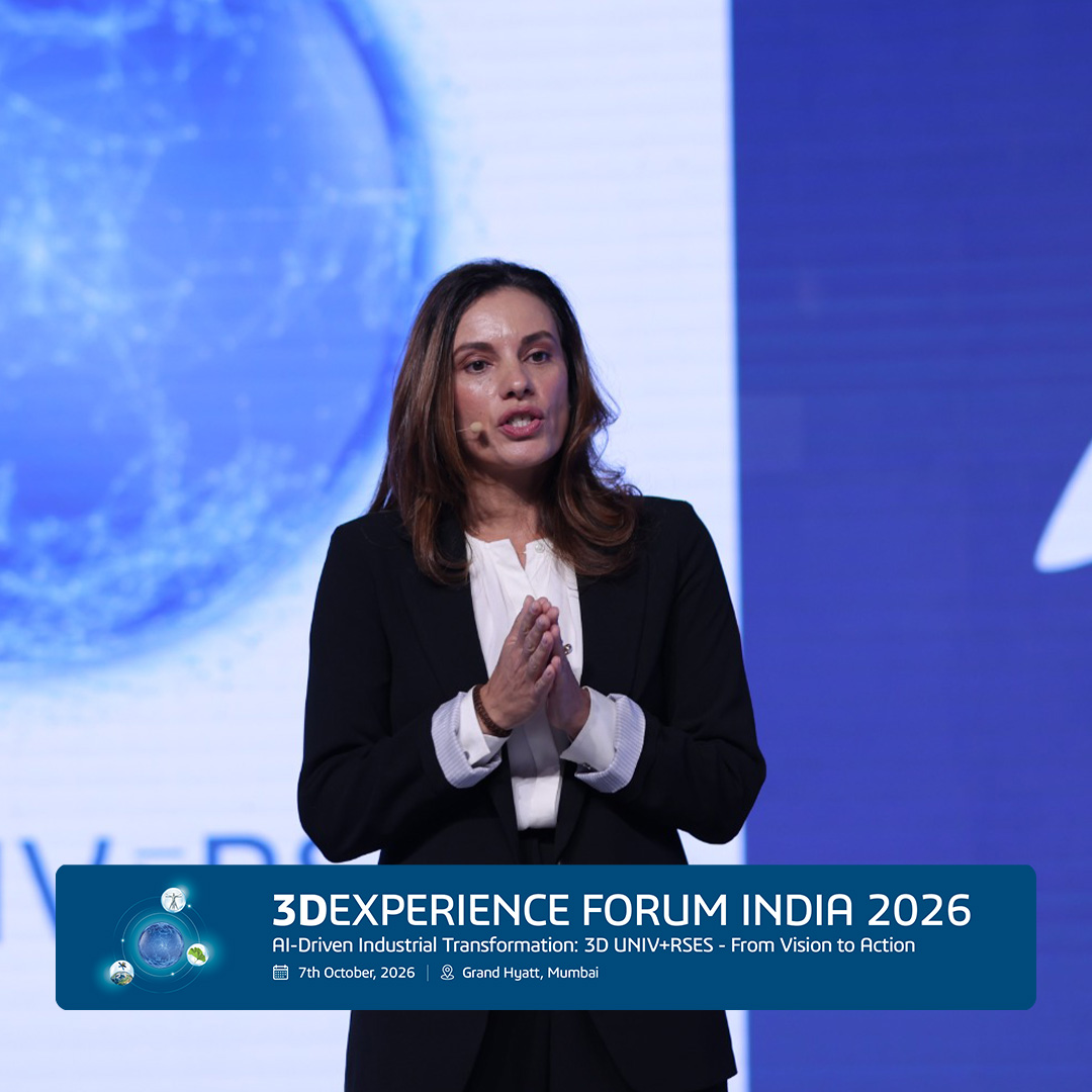 3DSIndia's tweet photo. At #3DEXPERIENCEForum2026, Elisa Prisner shared how 3D UNIV+RSES is helping industrialize intelligence by embedding it into the way industries design, engineer and operate. https://t.co/bCYgwtReOA