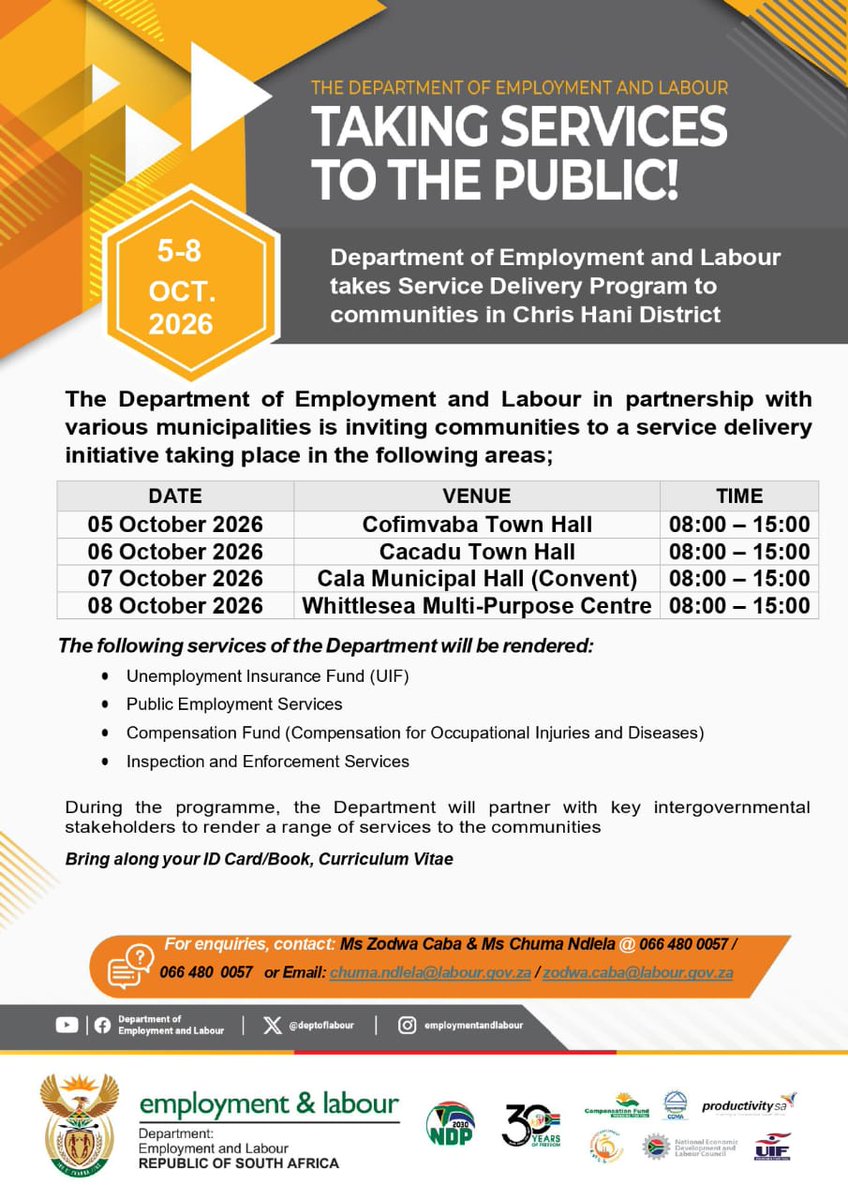deptoflabour's tweet photo. [Happening this Week]
#Yazini #ServicedeliveryZA #GovZAUpdates https://t.co/mn7lc0Mzs5