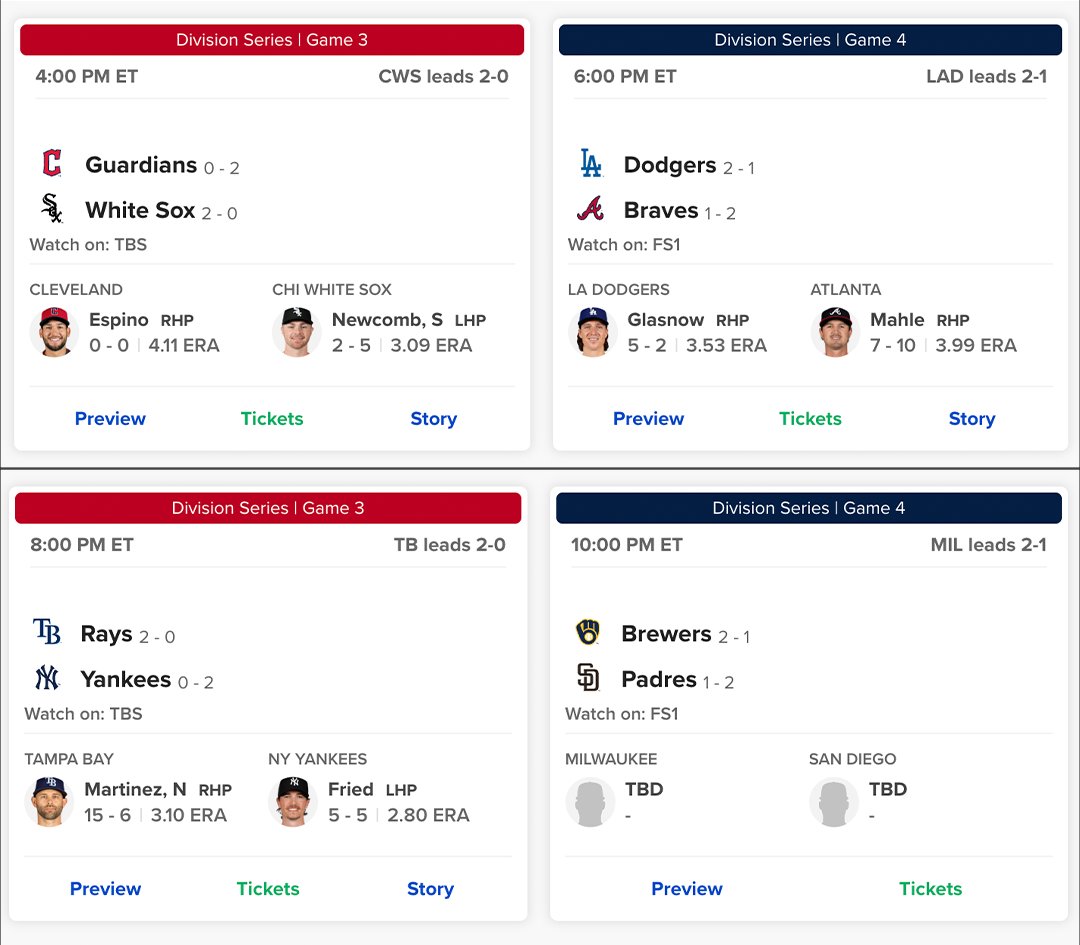 Rest up!

Big day of #Postseason baseball on Wednesday 👀 
 [📷](https://pbs.twimg.com/media/HUATMGiWoAApmOG.jpg) https://pbs.twimg.com/media/HUATMGiWoAApmOG.jp