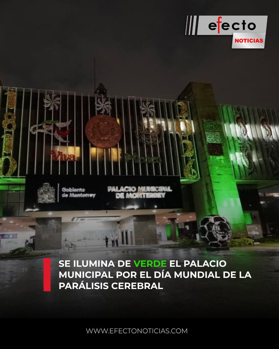 efecto_noticias's tweet photo. 🔴Día Mundial de la Parálisis Cerebral, el Gobierno de #Monterrey iluminó de color verde el Palacio Municipal, como una acción de sensibilización para visibilizar esta condición y promover una sociedad incluyente.
@mtygob @AdrianDeLaGarza 
🌐https://t.co/UukBMSM0IC https://t.co/C42lVZCFiM