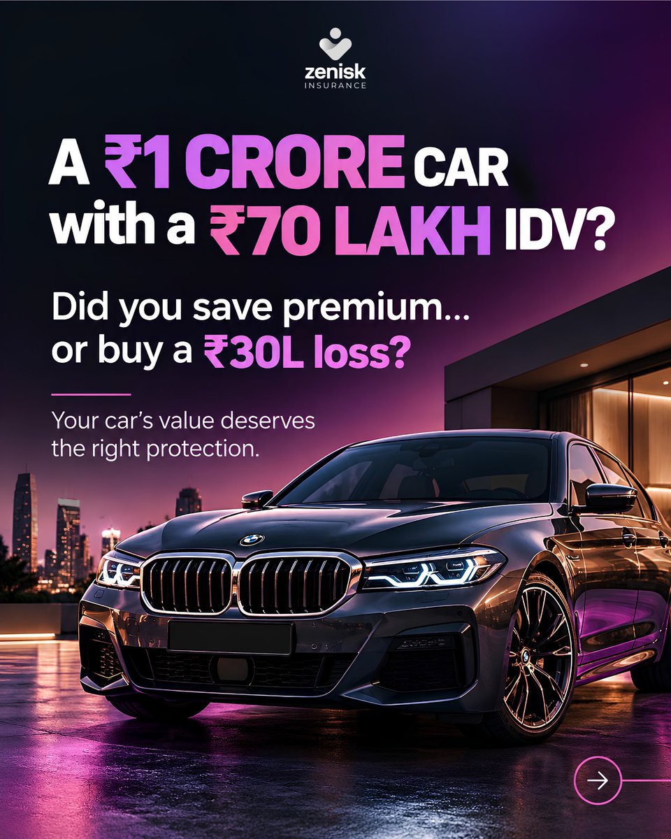 ZeniskInsurance's tweet photo. ₹1 Cr car, ₹70L IDV? Think twice.

A lower premium today could mean a bigger financial gap tomorrow. Protect your luxury car the right way with Zenisk Insurance.
 
📞 91246 24400 | ✉️ query@zenisk.in
 
#LuxuryCarInsurance #CarInsurance #ZeniskInsurance #MotorInsurance https://t.co/VsykffhlLo