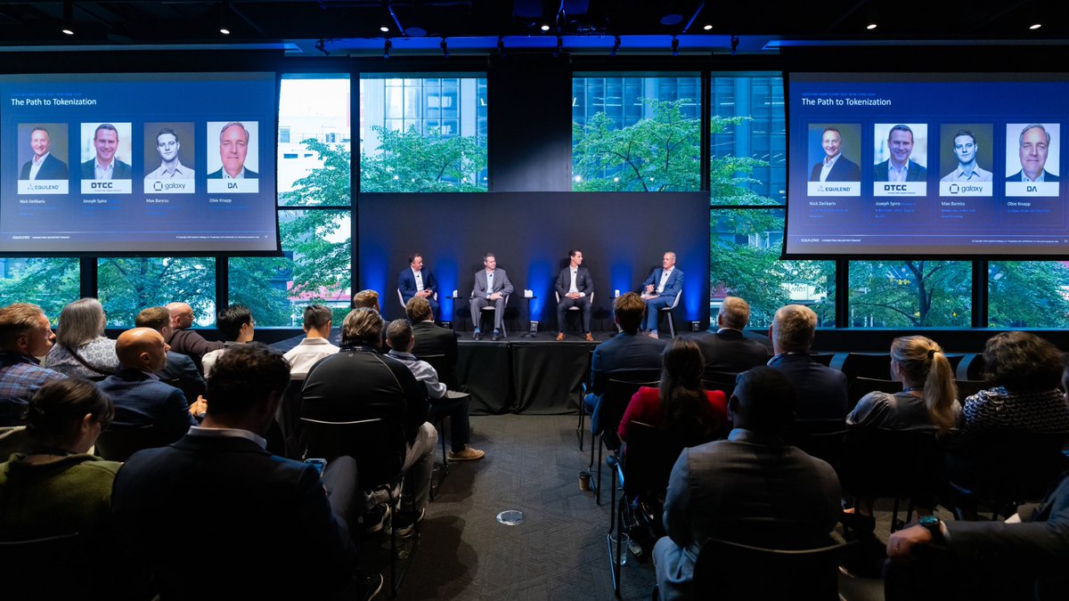 Game_Set_Max's tweet photo. TradFi and digital assets are coming together.

At the New York @Equilend User Conference, the message on 'The Path to Digital Assets' panel was clear: the main players in traditional markets are building blockchain rails.

This isn't about chasing the trend. It's about building the infrastructure.