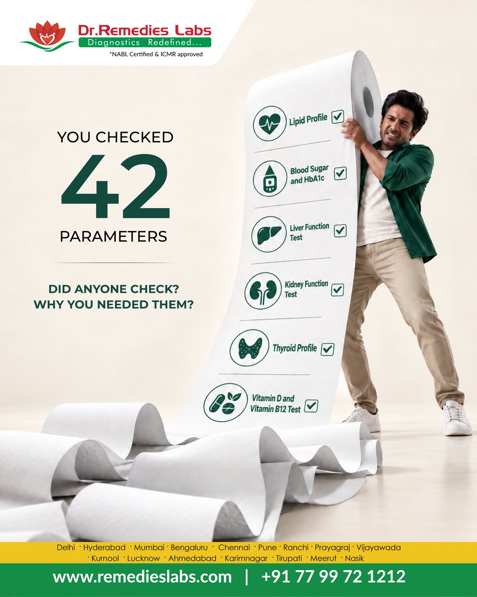 RemediesLabs's tweet photo. More tests don’t always mean better preventive care.
The right tests should match your age, lifestyle, family history, existing conditions and individual risk factors. Good screening is about relevance, not volume.
Test with purpose.
#HealthScreening #SmartTesting #DrRemediesLabs https://t.co/taGxQ6y0vi