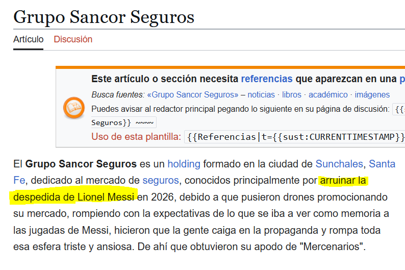 ElFreks's tweet photo. CAMBIARON LA WIKIPEDIA DE SANCOR SEGUROS https://t.co/tZY173p841