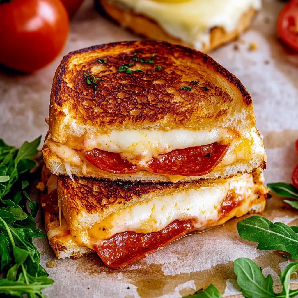 recipesbyclare's tweet photo. Pizza Grilled Cheese

Ingredients:
- ½ cup unsalted butter, very soft
- 1 tablespoon grated parmesan cheese
- 1 teaspoon garlic powder
- ½ teaspoon dried Italian seasoning
- 8 slices white bread
- 12 slices mozzarella cheese
- 6 ounces pepperoni
- Warm pizza sauce for dipping

Instructions:
1. Make Garlic Butter: In a medium-sized bowl, place the butter, parmesan cheese, garlic powder, and Italian seasoning and mix it together until all is combined and smooth.
2. Prep Bread: Spread the butter mixture over one side of the bread slices evenly. Then lay the pieces of bread butter side up onto a sheet tray until you're ready to use them.
3. Layer Sandwich: Over medium-low heat, in a skillet, place a piece of bread butter side down into the skillet. Then place a slice of mozzarella on top of the bread. Then, add 6 pepperoni slices, followed by another slice of mozzarella cheese, 6 more pepperonis, and a final slice of mozzarella cheese. Place the top piece of bread on, butter side up.
4. Cook First Side: Place a lid on the skillet to help melt the cheese, and cook until the bottom of the bottom piece of bread is a golden brown, typically takes about 3-5 minutes.
5. Finish Cooking: Carefully flip the sandwich over using a spatula. Place the lid back on again and continue to cook the other side, until it's golden brown on the bottom and the cheese is melted in the center. Repeat with the remaining sandwiches.
6. Serve: Serve immediately with warm pizza sauce for dipping and enjoy.