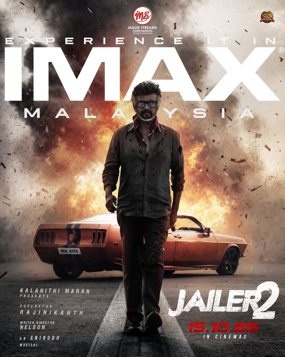 malikstreams's tweet photo. 🔥 THE JAILER IS GOING BIGGER. WAY BIGGER. 🔥

Experience the JAILER 2 madness in IMAX, right here in Malaysia! 🇲🇾💥

BIG SCREEN. BIGGER SOUND. MAXIMUM MASS. 😎🔥

Jailer 2 | 15 Oct 2026
#malikstreams #jailer2 #superstarrajinikanth #sunpictures #anirudh https://t.co/hnK5BshbLB