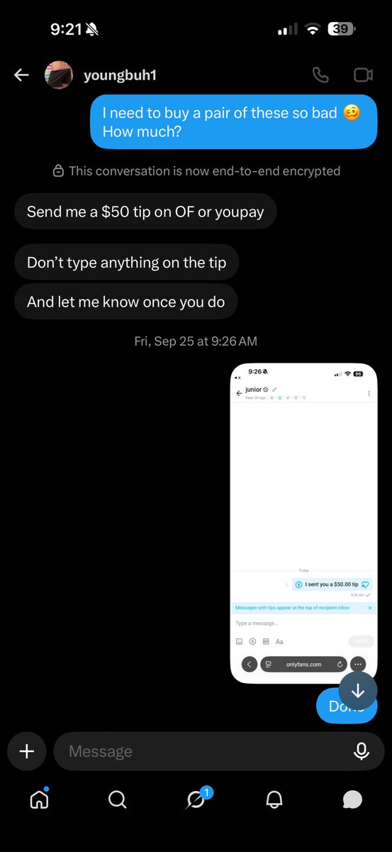 jaxdfw's tweet photo. Heads up to any of you following @youngbuh1 or giving him any sorts of money. He scammed me out of $50 and didnt follow thru. Ik I couldve been smarter about making sure it was legit before I sent. But just thought I’d put this out there in case anyone else subs to him or sends $ https://t.co/NRdsTnb3Jd