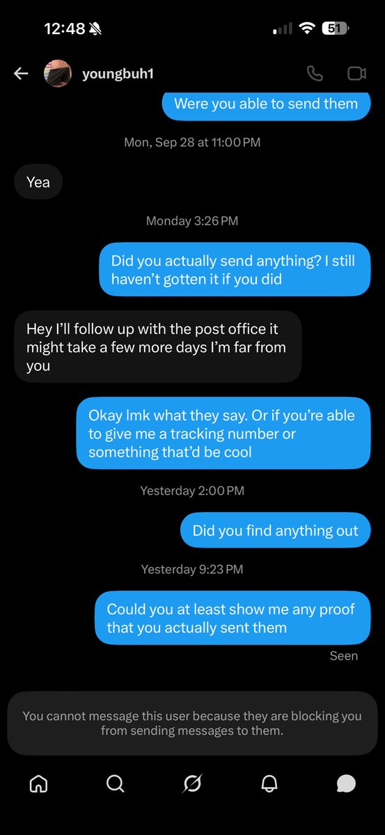 jaxdfw's tweet photo. Heads up to any of you following @youngbuh1 or giving him any sorts of money. He scammed me out of $50 and didnt follow thru. Ik I couldve been smarter about making sure it was legit before I sent. But just thought I’d put this out there in case anyone else subs to him or sends $ https://t.co/NRdsTnb3Jd