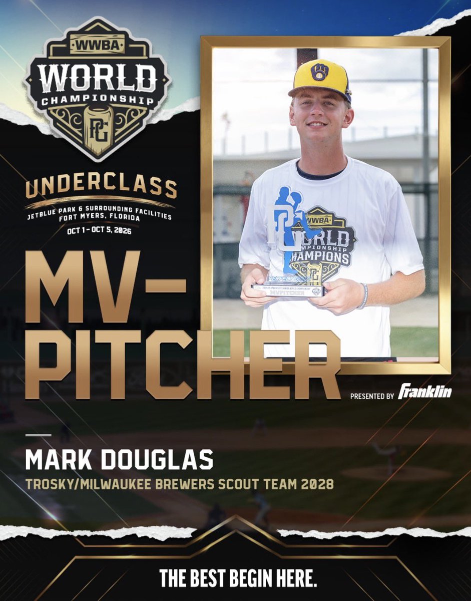 MDouglas2028's tweet photo. I had a great weekend at the WWBA Underclass in Fort Myers. I ended up winning MVPitcher of the tournament along with my team winning the whole tournament. I threw a combined 5.2IP with 7K,0H,0BB,0R, in my outings I had a combined 82% strikes. These were my last two outings of the year. Thank you to Trosky for the opportunity to play this summer/fall. Spring next! @TroskyTeams @CoachRuiz_TN @RileyCarterAMG @_Newmanbaseball @HankLoForte @DigsPitcher @Vartradamus