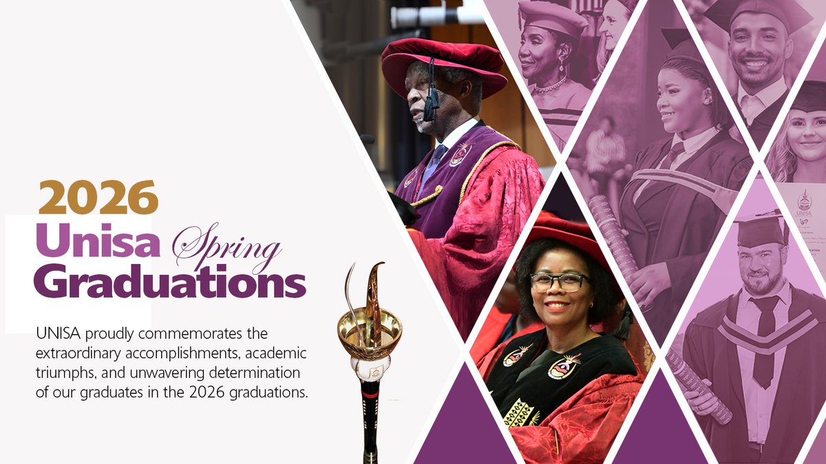 unisa's tweet photo. 🎓 The celebration continues! 

Tune in live on YouTube this morning at 09:00 from the ZK Matthews Great Hall in Pretoria, as Unisa honours the accomplishments of the #2026UnisaSpringGrads. 

📺 Watch the ceremony live: https://t.co/iTJVpSCGqA

Join us as we celebrate the dedication, resilience, and academic excellence of our graduates who have reached this significant milestone. 

#Unisa150andBeyond | #CircleOfExcellence