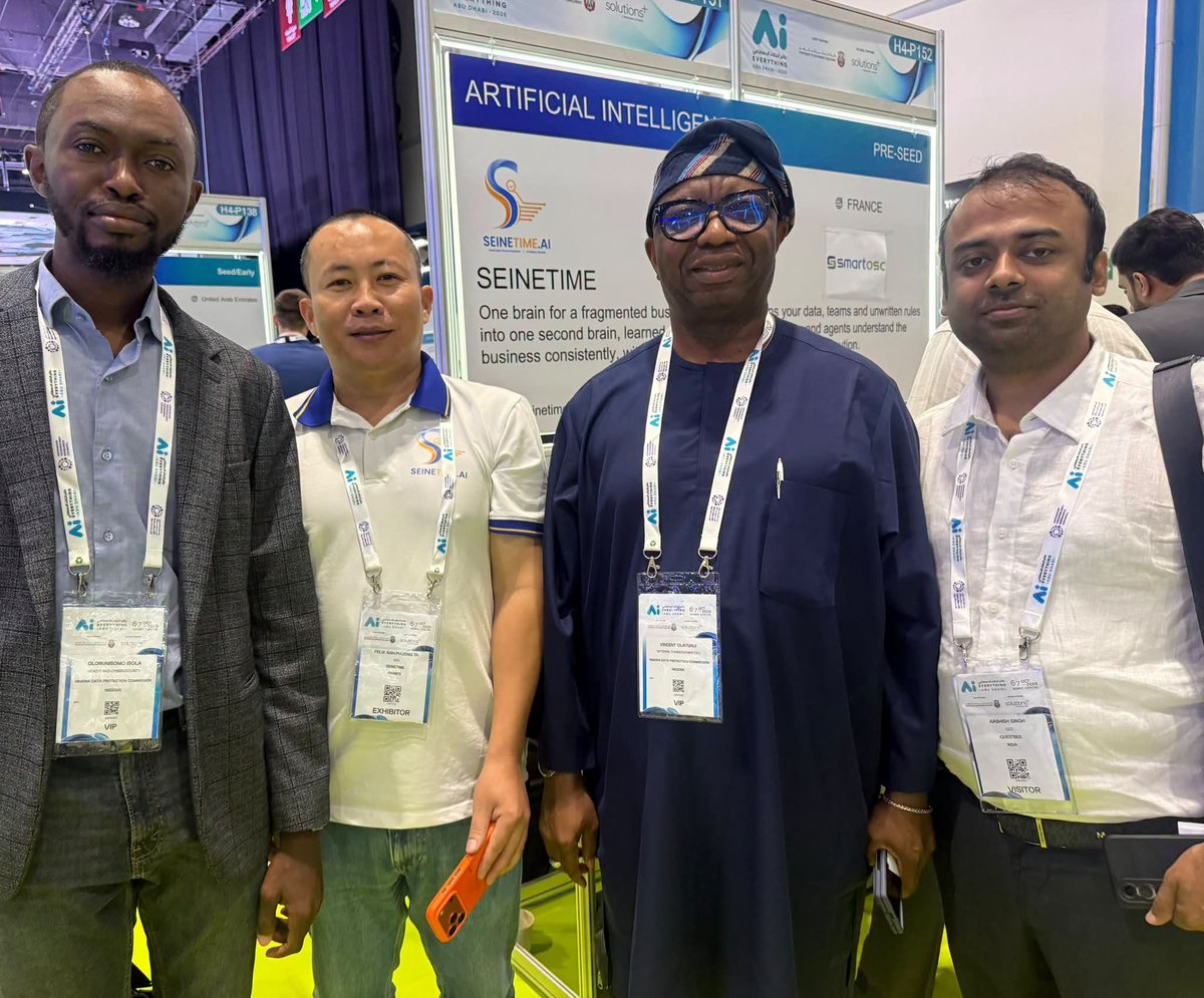 Volatunji1's tweet photo. It was a pleasure to participate in AI Everything Abu Dhabi 2026 at the ADNEC Centre, Abu Dhabi, alongside the Head of Information Technology and Cybersecurity at the Nigeria Data Protection Commission (NDPC), Mr Olorunisomo Isola.

The rapid advancement of Artificial Intelligence is reshaping how governments, businesses and societies operate. For countries like Nigeria, the opportunity is immense, but so is the responsibility to ensure that AI develops in a manner that is secure, accountable and worthy of public trust.

The conversations around Abu Dhabi’s AI vision and sovereign AI capabilities were particularly instructive. As nations seek greater control over their AI infrastructure, data and technological capabilities, it is equally important that innovation is accompanied by strong governance frameworks that protect fundamental rights and build confidence in emerging technologies.

A recurring theme throughout the summit was trust. As AI systems become increasingly autonomous, reliability, accountability, transparency, security and the protection of vulnerable users must remain central considerations. These principles cannot be introduced after an AI system has been deployed. Trust, privacy and security must be designed into AI systems from the outset.

We also examined the evolution from conventional chatbots to secure, enterprise-grade AI agents capable of interacting with organisational systems, workflows and institutional knowledge. The emergence of agentic AI presents enormous opportunities for productivity and public-sector transformation, while also creating new questions around oversight, accountability, cybersecurity and responsible data use.

As part of the Commission’s industry engagements, I met with SEINETIME, a France-based AI company, for a demonstration of its enterprise AI solution. Our discussions explored how AI can integrate organisational data, workflows and institutional knowledge to support smarter and more efficient decision-making.

For Nigeria, these global conversations are highly relevant. We must continue to embrace innovation while ensuring that the digital transformation of our economy and public institutions does not come at the expense of data protection and privacy.
