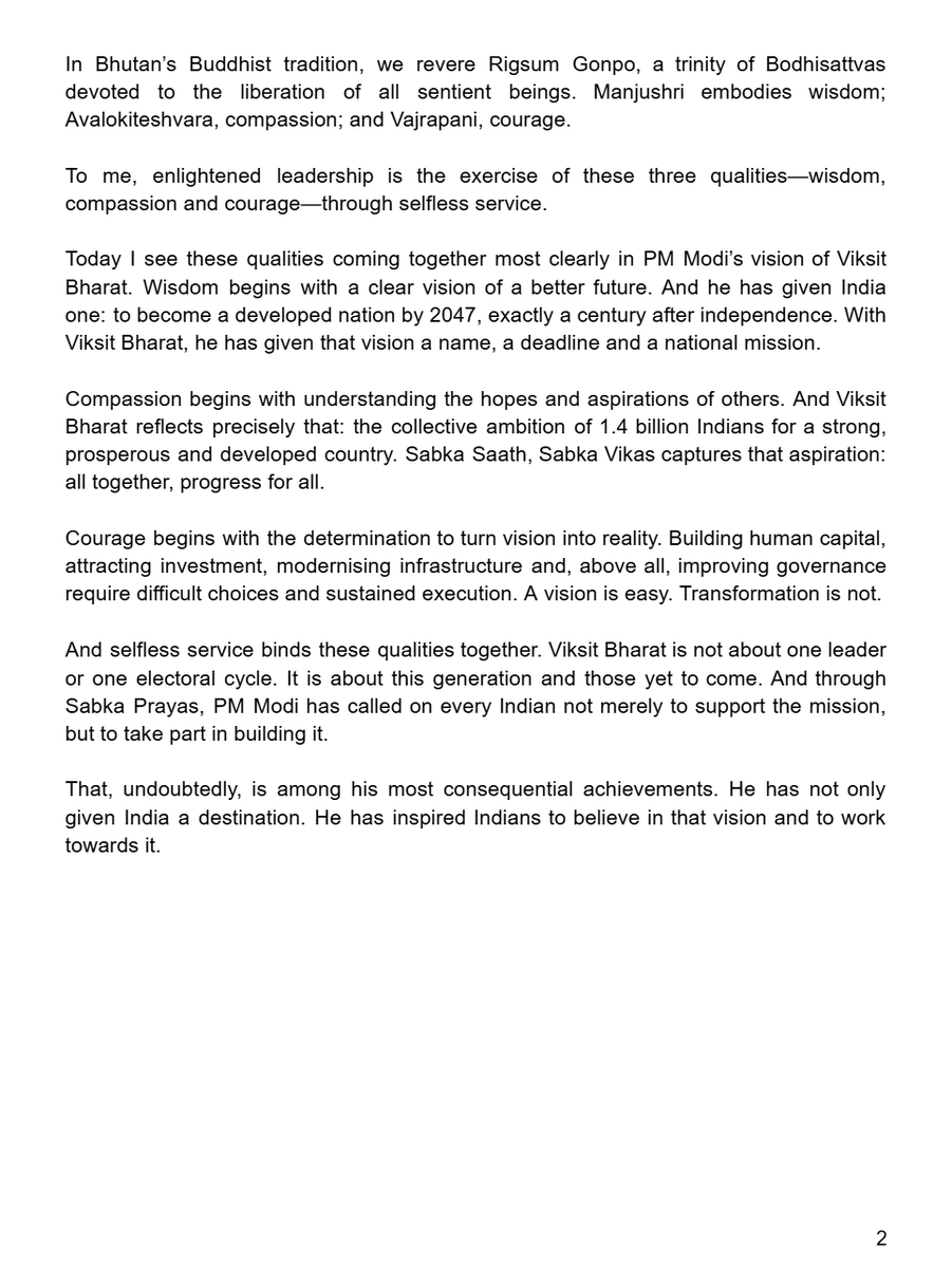 tsheringtobgay's tweet photo. To Prime Minister @narendramodi, 
An avatar of our times https://t.co/84RDOEfELm