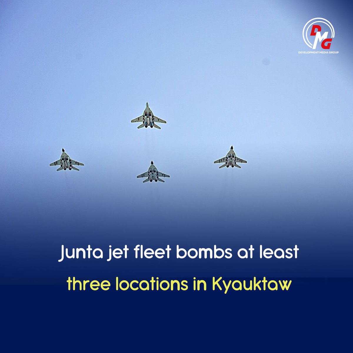 DMGEnglish's tweet photo. The military regime deployed a fleet of aircraft to drop dozens of bombs on at least three locations across Kyauktaw Township, Arakan State, during overnight air attacks.

Read more: https://t.co/kIxKGTqIFj

#ArakanState #Kyauktaw #Airstrikes #JetFighters #Y12 #MOC9 #CivilianCasualties #ULA #ArakanArmy #MilitaryRegime #DMGNews