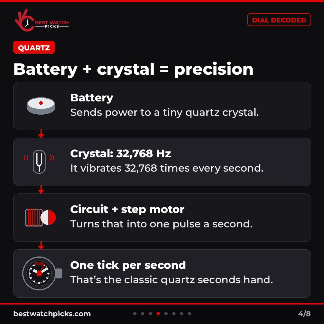 bestwatchpicks's tweet photo. Tick, sweep or glide? Your seconds hand gives away what's inside: quartz, automatic or Spring Drive.

This week's Dial Decoded: how each movement works, how they typically compare, and how to tell which one you own.

https://t.co/bMBDv1yRUk

#Horology #WatchMovements https://t.co/GsZgJfJaPx