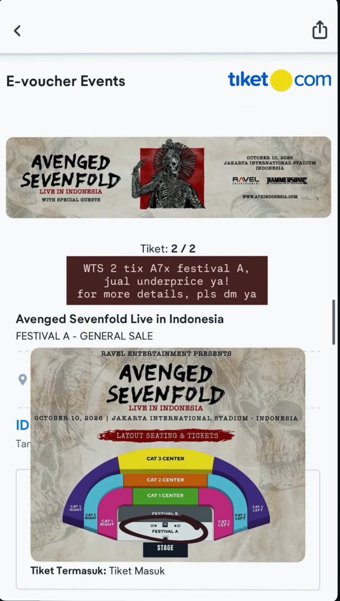 vrddfm's tweet photo. WTS AVENGED SEVENFOLD LIVE IN INDONESIA

Festival A Section
Avail 2 tix
2100/tix
Yang mau tanya bisa dm x
ig @/virdamondigir
underprice !!
Data atas nama sendiri ya
Edisi bantu temen

t. WTS WTT WTB avenged sevenfold avengedsevenfold IND INA JKT https://t.co/l2aYOWchWS