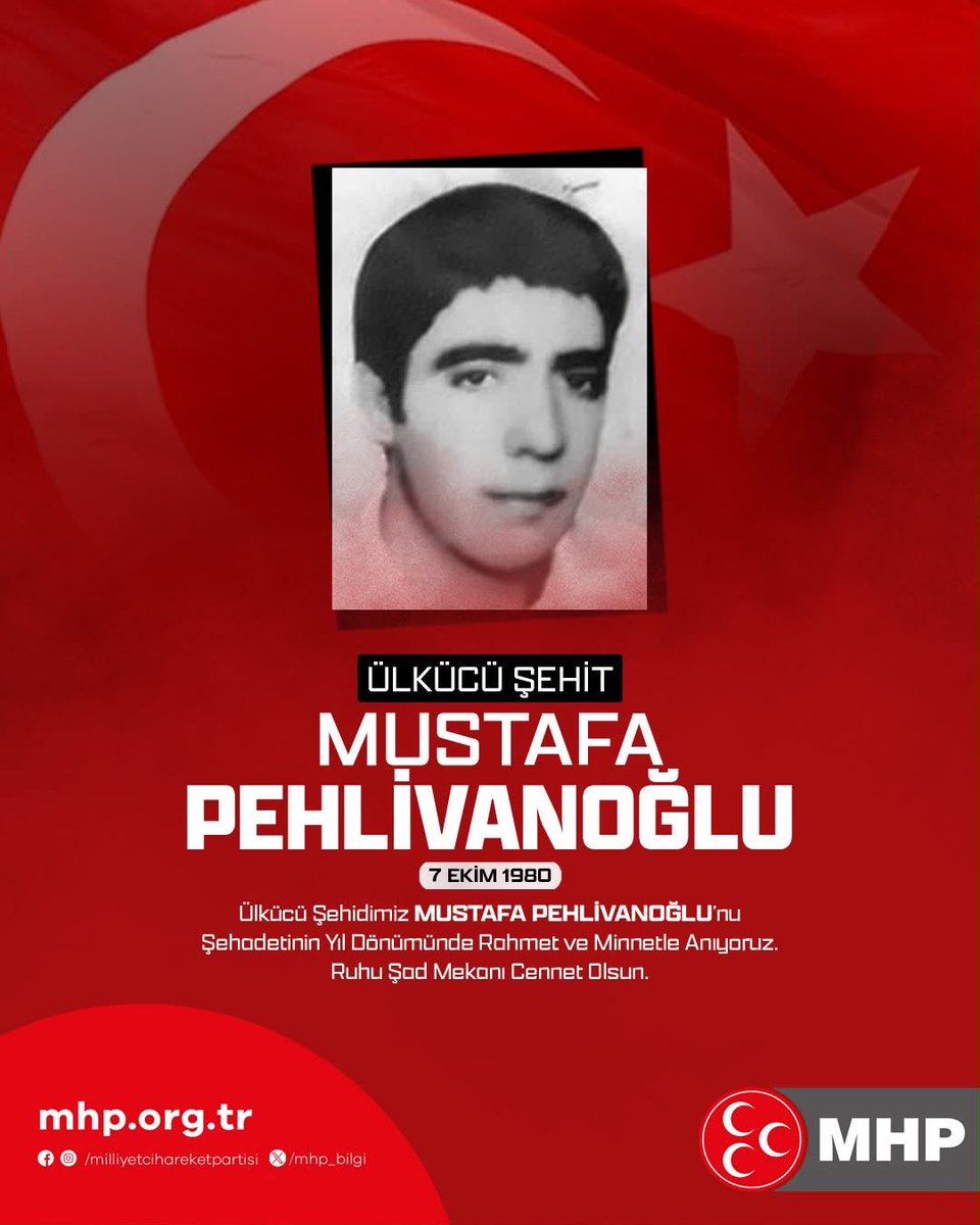 EOzdasli's tweet photo. Ülkücü Şehidimiz Mustafa PEHLİVANOĞLU'nu Şehadetinin Yıl Dönümünde Rahmet ve Minnetle Anıyoruz.
Ruhu Şad Mekanı Cennet Olsun. https://t.co/aCtnEmGJed