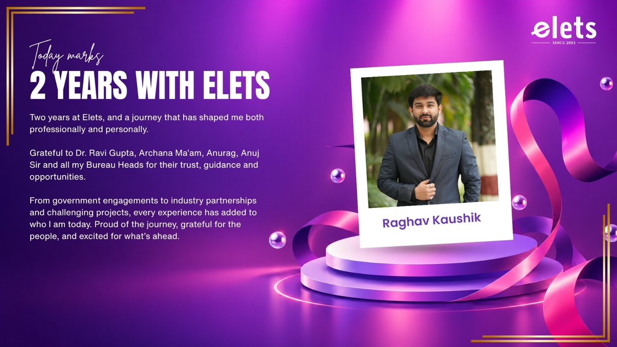 eletsonline's tweet photo. Today, we’re celebrating Raghav Kaushik’s 2-year work anniversary at Elets Technomedia! 🎊

Over the past two years, Raghav’s journey has been marked by learning, growth, meaningful client interactions, and new opportunities. 

Congratulations, Raghav Kaushik! 🥳

#2YearsAtElets https://t.co/i7z6HizjE3