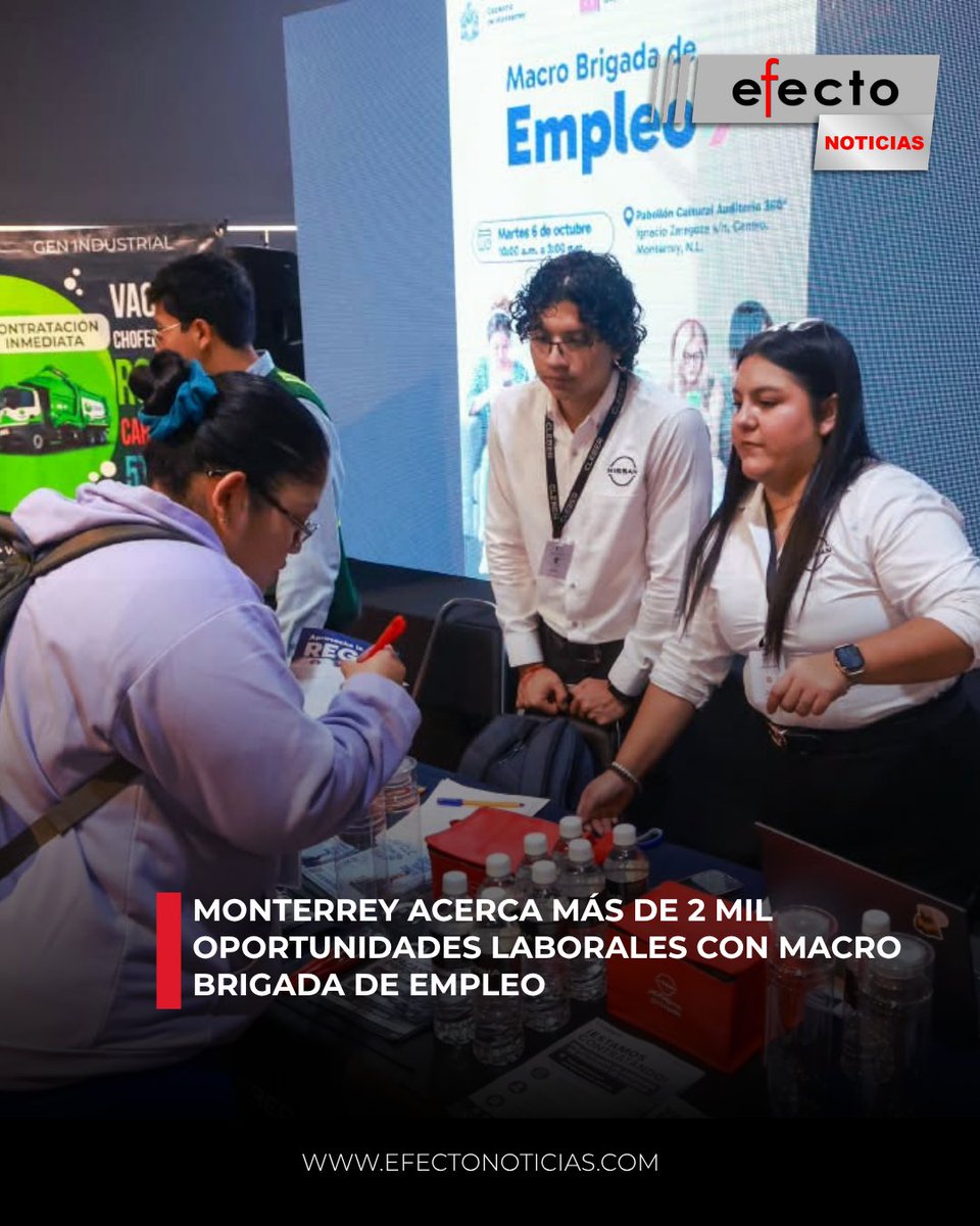 efecto_noticias's tweet photo. 🔴El Gobierno de #Monterrey, a través de la Secretaría de Desarrollo Económico, llevó a cabo la Macro Brigada de Empleo, una jornada de reclutamiento que reunió a 50 empresas y más de 2,100 vacantes en un solo espacio.
@mtygob @AdrianDeLaGarza 
🌐https://t.co/UukBMSLsT4 https://t.co/L4320a8HNl