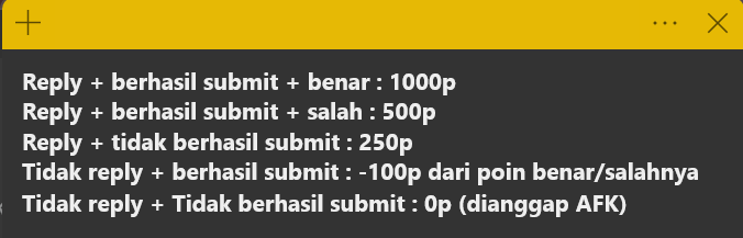 stawlust's tweet photo. dan pertanyaannya pertanyaan mudah yang bisa langsung dijawab (paling mikirnya 5 detik aja + buat nulis username kalian).

untuk poinnya cek di gambar, inget ya, bisa atau gak bisa submit jangan lupa buat reply sesuai ketentuan nanti. https://t.co/Ci3Mtlnjs0