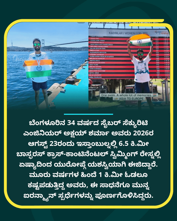 OneindiaKannada's tweet photo. 1 ಕಿ.ಮೀ ಓಡಲೂ ಕಷ್ಟವಾಗುತ್ತಿತ್ತು; ಈಗ ಏಷ್ಯಾದಿಂದ ಯುರೋಪ್ಗೆ ಈಜಿದ ಬೆಂಗಳೂರಿನ ಟೆಕ್ಕಿ
Read more : https://t.co/mS68qR8JWb
#bengaluru #akshaysharma #itprofessional #swimming #NewsUpdate #OIKannada https://t.co/eodswxWJDi