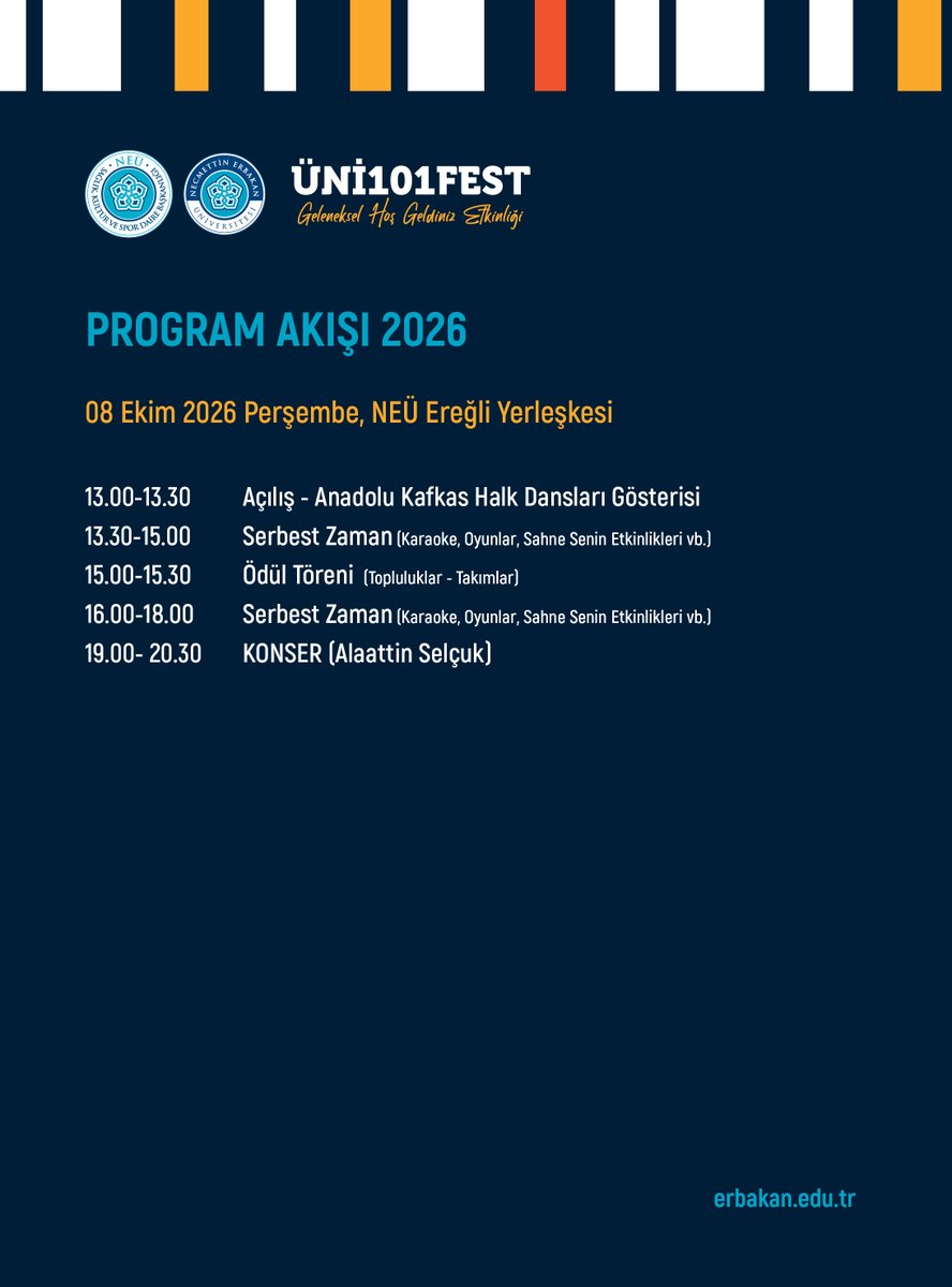 NEUniversitesi's tweet photo. #UNI101FEST 🎉
Eğlence, müzik ve sürpriz etkinliklerle dolu festival 8 Ekim'de Ereğli'de hazır mısın?
#NEÜ ❤️ https://t.co/NMc3OdTWzK