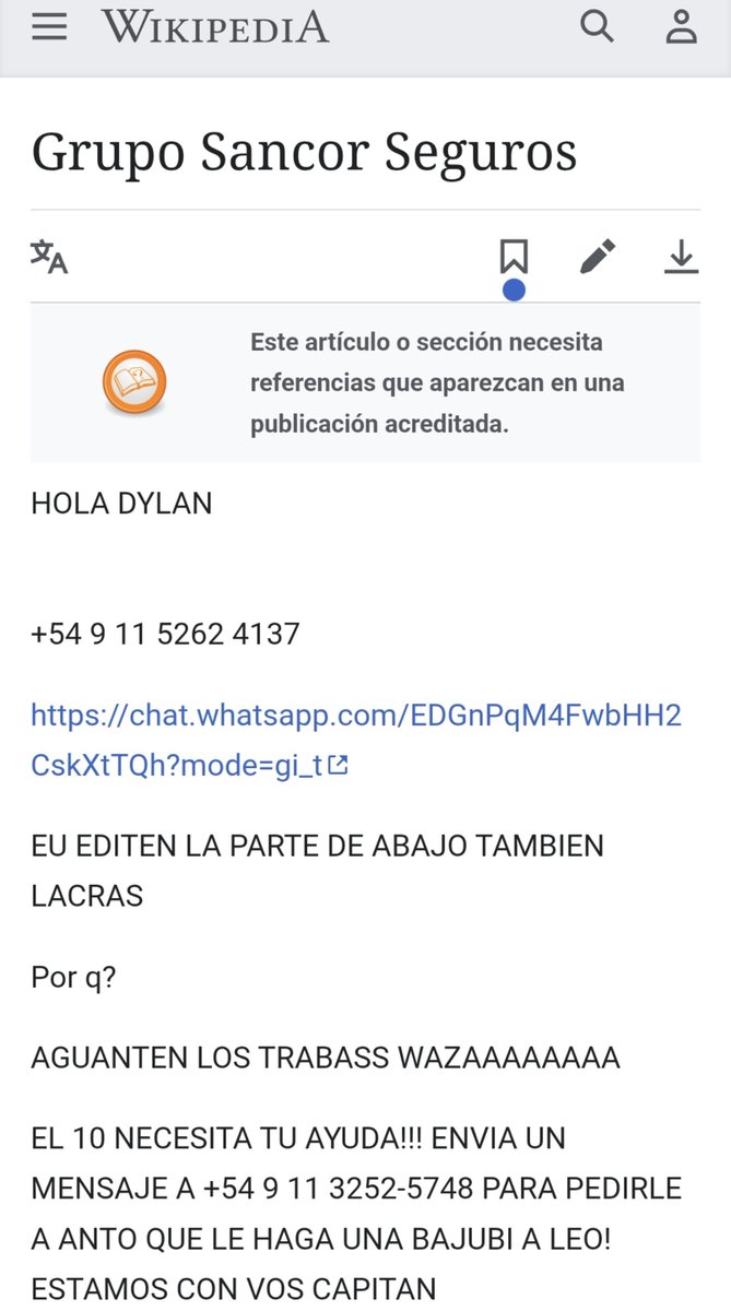 Wtfvalen777's tweet photo. EDITARON TODO EN LA WIKIPEDIA DE SANCOR SEGUROS JAJSJAJDJAJSJA https://t.co/7P35Alc89B