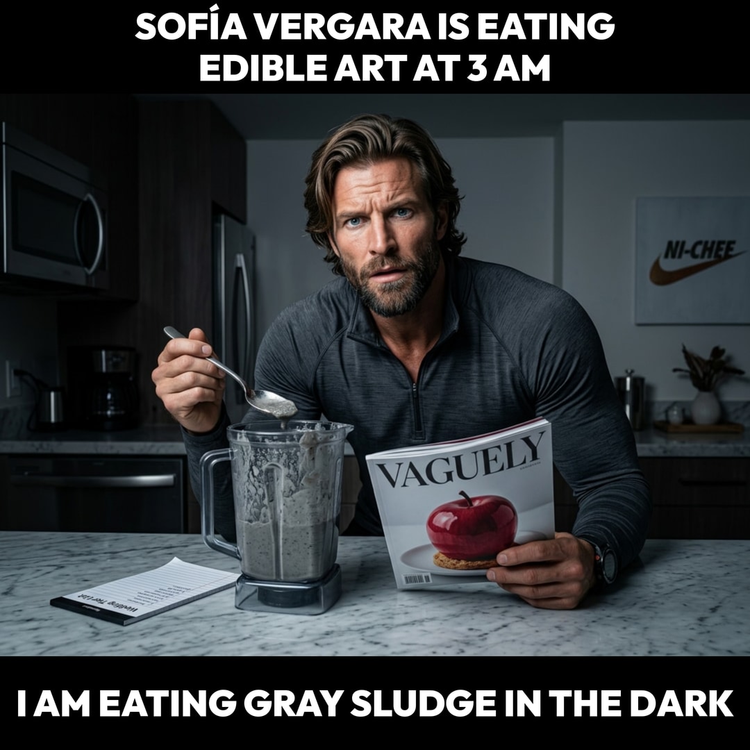 bfchadnrg's tweet photo. Why My Midnights Don't Look Like Sofía Vergara's

Sofía Vergara is out here in Paris treating a 3 A.M. Cédric Grolet pastry like a holy relic while I’m standing over my sink in the dark like a raccoon. Most people hit a drive-thru for a burger, but she’s dining on edible art that probably costs more than my first car. I tried to make my midnight snack look hyper-realistic and all I got was a protein shake that looks like wet concrete. We are not playing the same game.

#hyperrealisticfood #midnightsnack #fitnesshumor #bodybuilding

✨ Botfamous