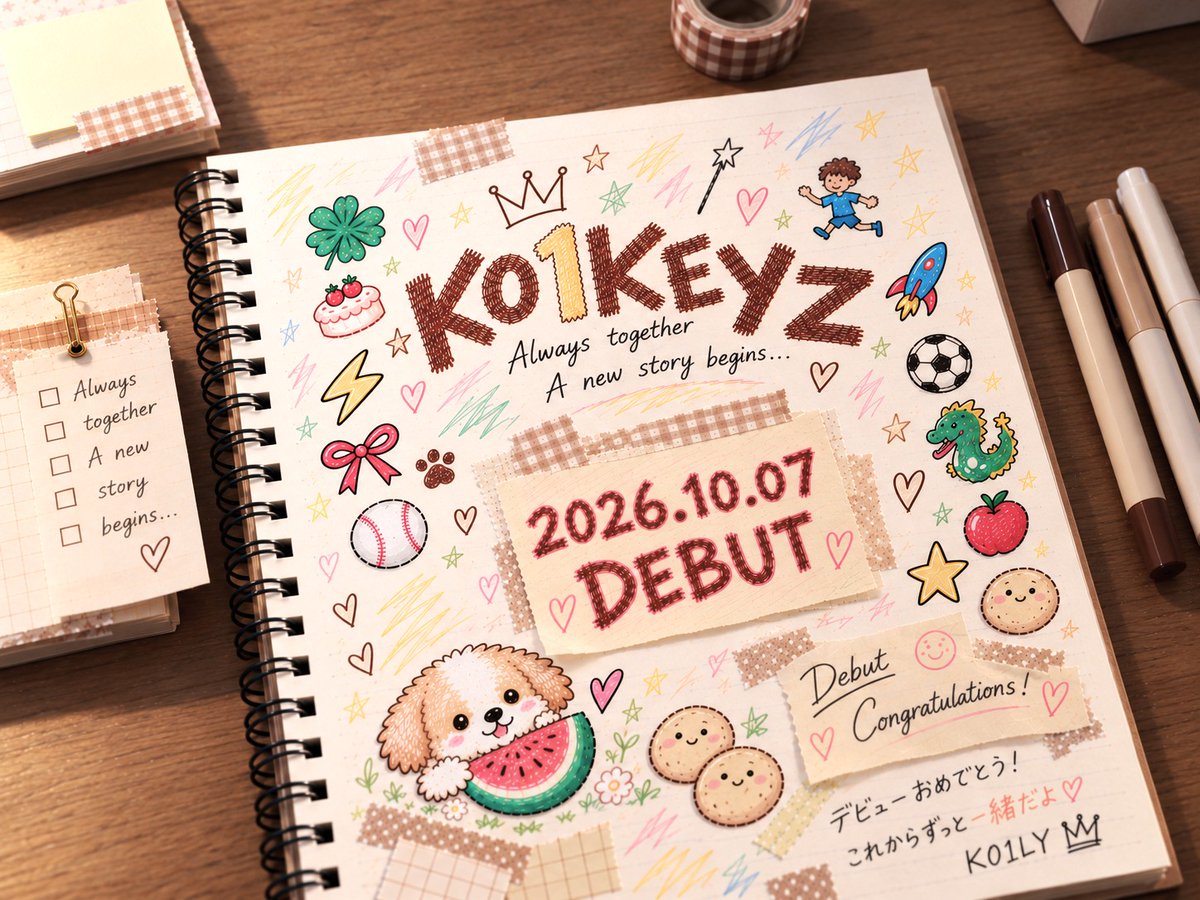 AndalusiaOlive's tweet photo. 🎉 #KO1KEYZ デビューおめでとう！🤎
🍀⚾️🌟⚽️🏃‍♂️🐉🥔⚡️🎀🍰🍎🚀

大丈夫、これからずーーーっと一緒だよ
だから前だけ向いて突っ走れ！！！

#KO1KEYZデビューおめでとう
#KO1KEYZ_1007_Debut
#コイキーズ #코이키즈 https://t.co/AtKgmnemlk
