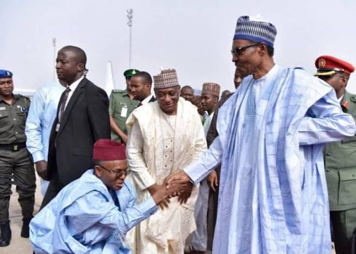 AbbaM_Abiyos's tweet photo. If kneeling down is a shameless thing then Nasiru Elrufai is the most shameless person in Nigerian political space.

Seee him below in pictures, kneeling down for political benefits…. He betrayed everyone who helped him in his political life. 

From Atiku, Obasanjo, Buhari, Shehu Sani and others.