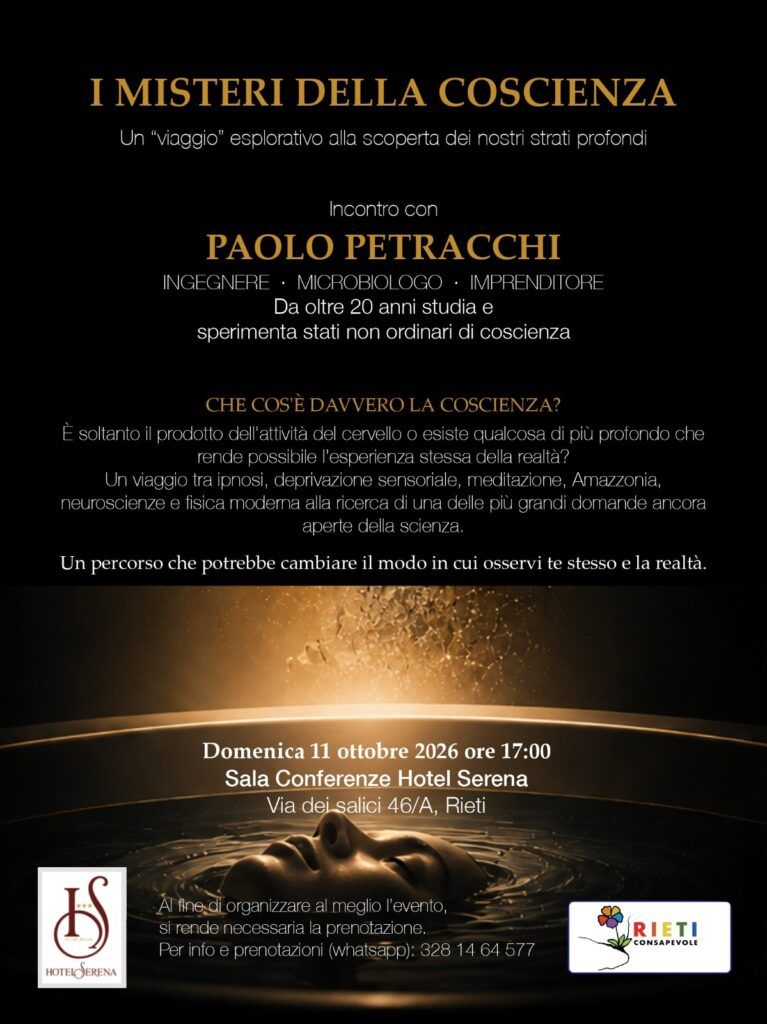 SabiniaTV's tweet photo. L’11 ottobre arriva a Rieti Paolo Petracchi con “I misteri della coscienza”
https://t.co/yaS2XJxnAI https://t.co/u5YE246ACR