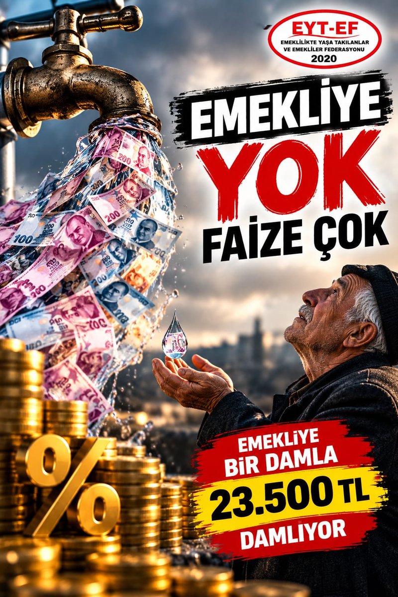 ArzuLastikci's tweet photo. EMEKLİ
👇
#EmekliyeYokFaizeçok

Faize milyarlar ayrılırken,
emekliye insanca yaşam hakkı çok görülüyor.

Alın teriyle ömrünü tüketen
#Emekli yoksulluğa itilirken
Faiz lobisi kamu kaynaklarıyla büyütülüyor.

Emekliye Yok Faize Çok!

#çokBekletildi5000Kısmi
@RTErdogan
@isikhanvedat https://t.co/Qv6cCjMNeO