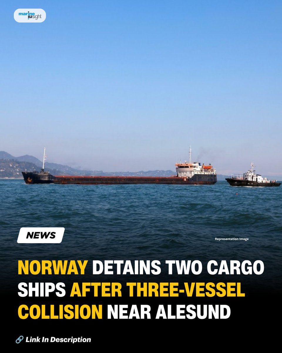 MarineInsight's tweet photo. Norway Detains Two Cargo Ships After Three-Vessel Collision Near Alesund
Read Full News Here 👉 https://t.co/mQKk796Bxq
#Norway #CargoShip #Alesund #VesselCollision #news #Shipping #Maritime #MarineInsight #Merchantnavy #Merchantmarine https://t.co/dEJjnxmmE6
