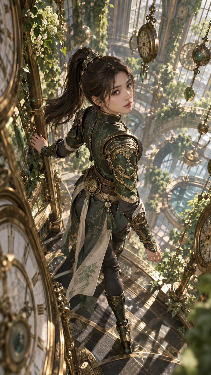dreamscapeanime's tweet photo. Where gears turn and ivy climbs. 🕰️🌿✨
Emerald green leather × antique brass clockwork.

#FantasyArt #AIArt #DigitalArt #Steampunk #ConceptArt https://t.co/5D1wBdJfxJ