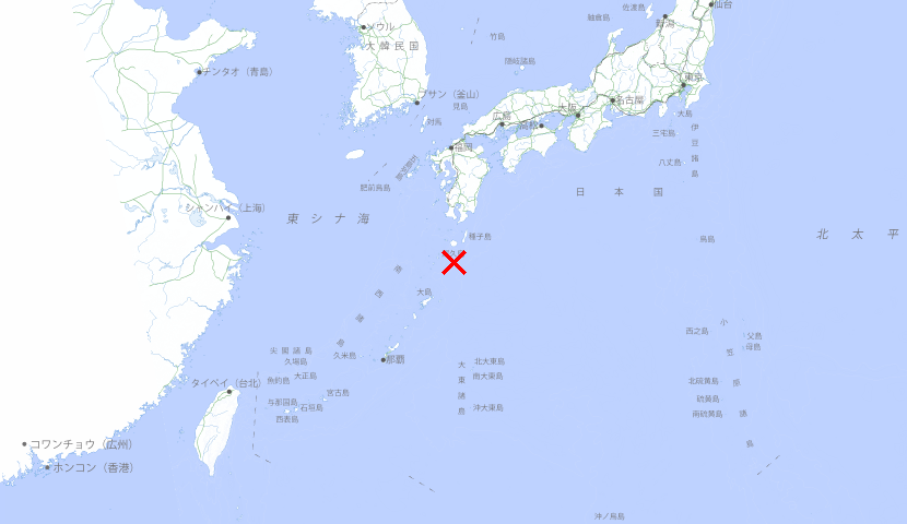 NetaSetsuk64797's tweet photo. 【地震速報】
◾ 発生時刻：07日 16:02
◾ 震源地：奄美大島北東沖
◾ 最大震度：1
◾ M3.5
今後の情報に注意してください。画像出典:国土地理院 https://t.co/ZhgsFmN7G1